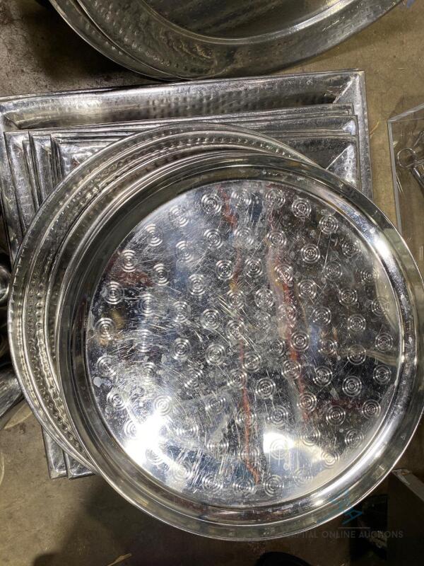 (21) Silver Metal Trays of Various Sizes