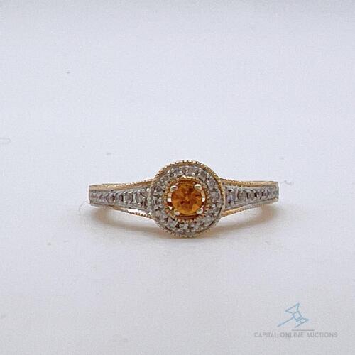 10kt Gold, Orange Sapphire, & Diamond Cocktail Ring