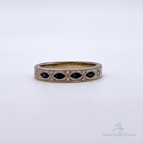 Designer 18kt Gold, Blue Sapphire, & Diamond Band Ring