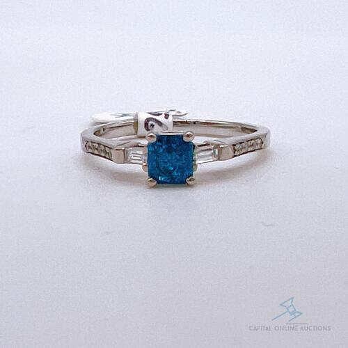 Beautiful 14kt Gold, Blue & White Diamond Ring