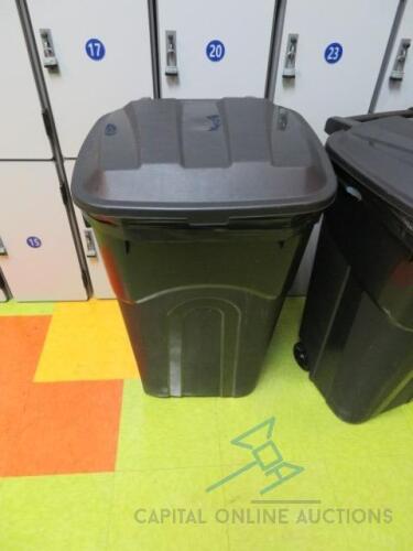 (2) Large Black Trash Cans With Wheels