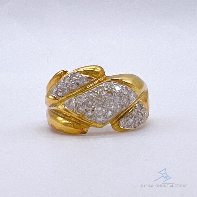 14kt Solid Yellow Gold & Diamond Cocktail Ring