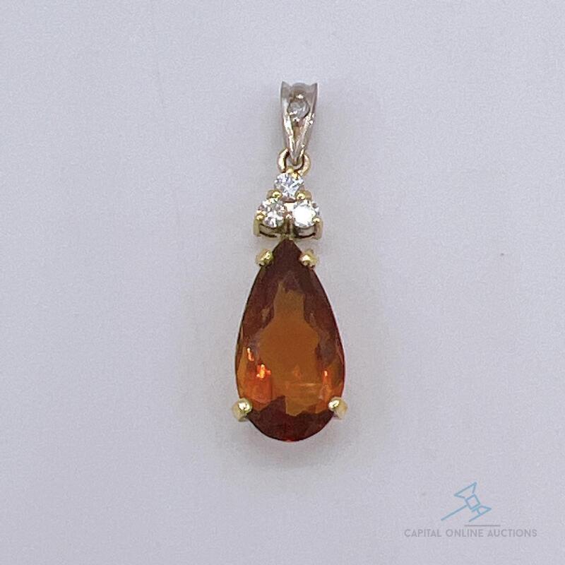 18kt Gold, Madeira Citrine, & Diamond Pendant