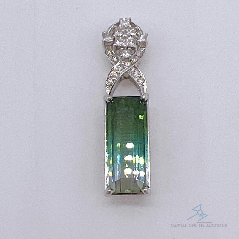 Rare 14kt Gold, Bi-Color Tourmaline, & Diamond Pendant!