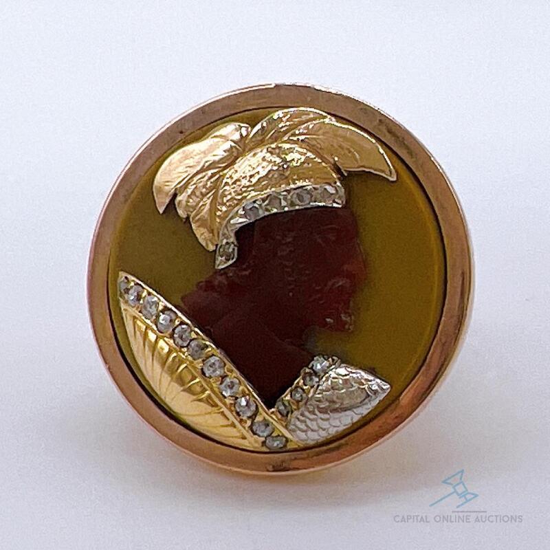 Rare 1870's Agate Male Cameo Ring in 14kt Solid Yellow Gold