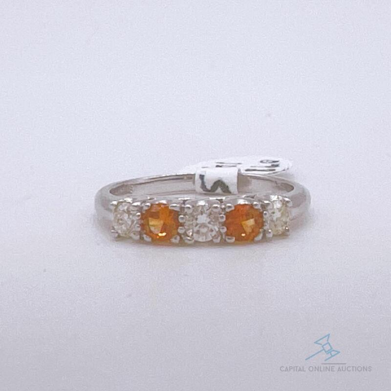 14kt Gold. Orange Sapphire, & Diamond Band Ring