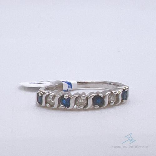 14kt Gold, Blue Sapphire, & Diamond Band Ring