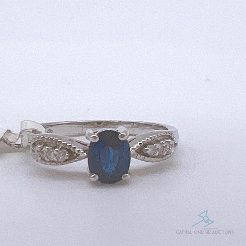 14kt Gold, Blue Sapphire, & Diamond Ring