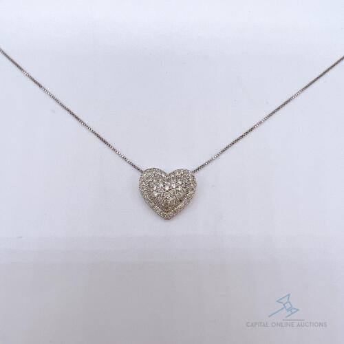 14kt White Gold & Diamond Heart Necklace