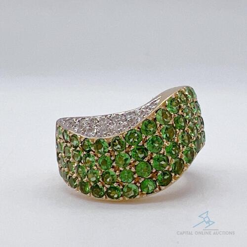 14kt Gold, Tsavorite, & Diamond Band Ring