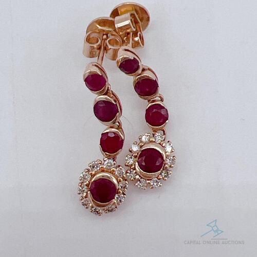 14kt Rose Gold, Ruby, & Diamond Earrings