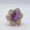 18kt Yellow Gold, Amethyst, Emerald, & Diamond Ring