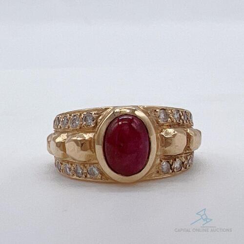 18kt Yellow Gold, Ruby, & Diamond Band Ring