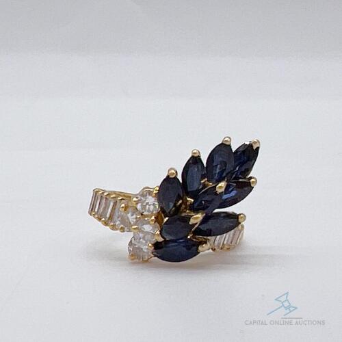 18kt Yellow Gold, Blue Sapphire, & Diamond Cocktail Ring