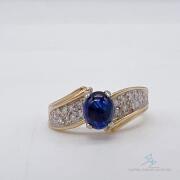 18kt Gold, Blue Sapphire, & Diamond Ring