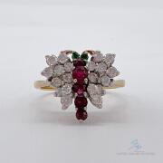 18kt Gold, Diamond, Ruby, & Emerald Butterfly Ring
