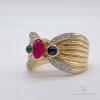 14kt Gold, Ruby, Sapphire, Emerald, & Diamond Band Ring - 2