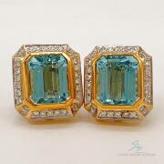 18kt Yellow Gold, Blue Topaz, & Diamond Earrings