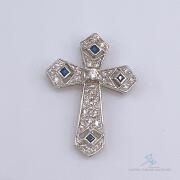 14kt Gold, Blue Sapphire, & Diamond Pendant