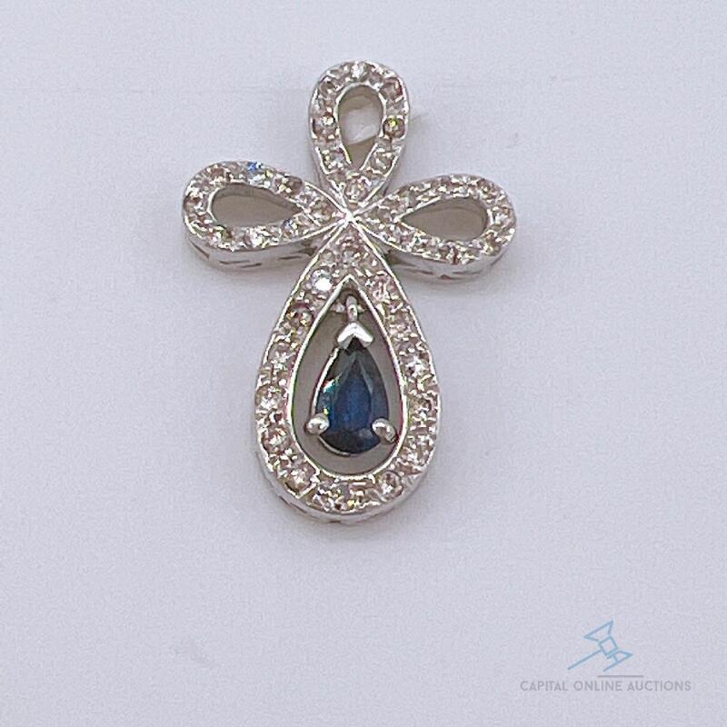 14kt Gold, Blue Sapphire, & Diamond Pendant