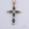 14kt Gold, Blue Sapphire, & Diamond Cross Pendant