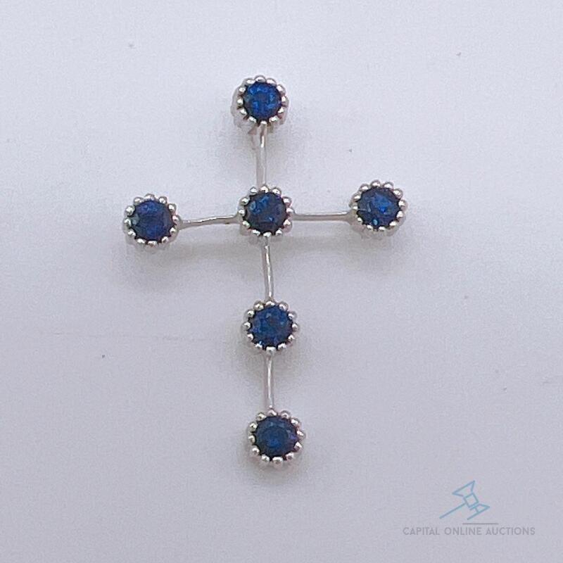 14kt Gold & Blue Sapphire Cross Pendant