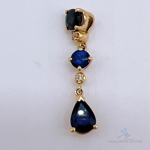 14kt Yellow Gold, Blue Sapphire, & Diamond Pendant