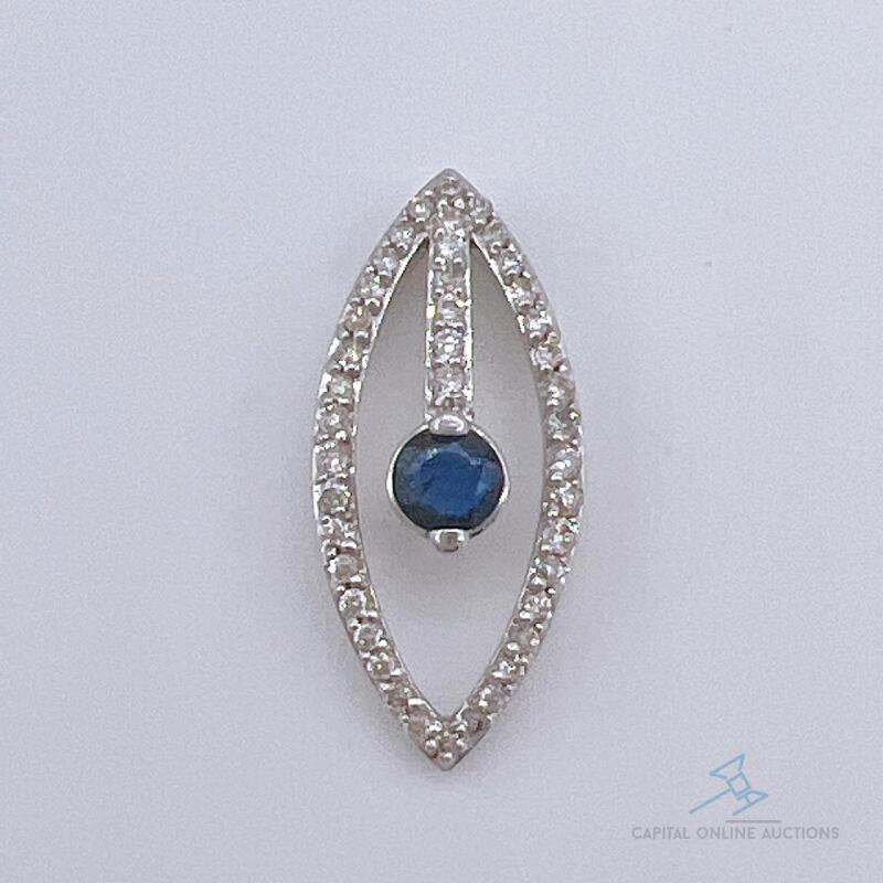 14kt Gold, Blue Sapphire, & Diamond Pendant