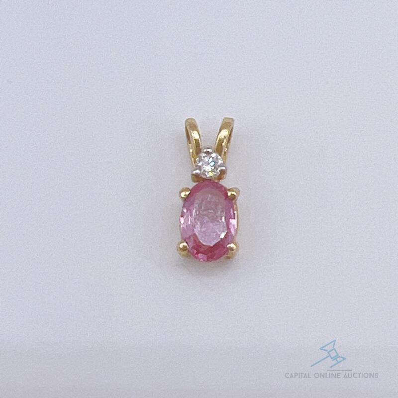 14kt Gold, Pink Sapphire, & Diamond Pendant