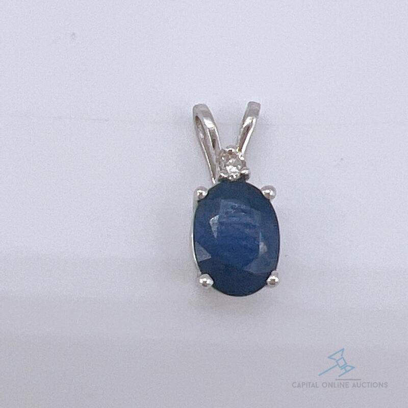 14kt Gold, Blue Sapphire, & Diamond Pendant