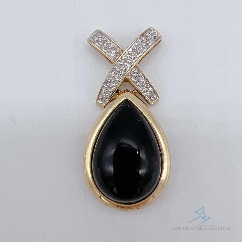 14kt Gold, Onyx, & Diamond Pendant