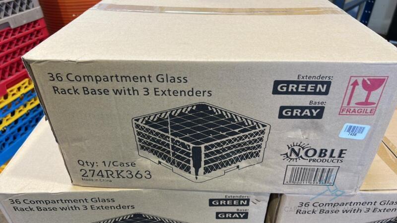 10 Brand New 36 Compartment Glass Rack Bases with 3 Extenders