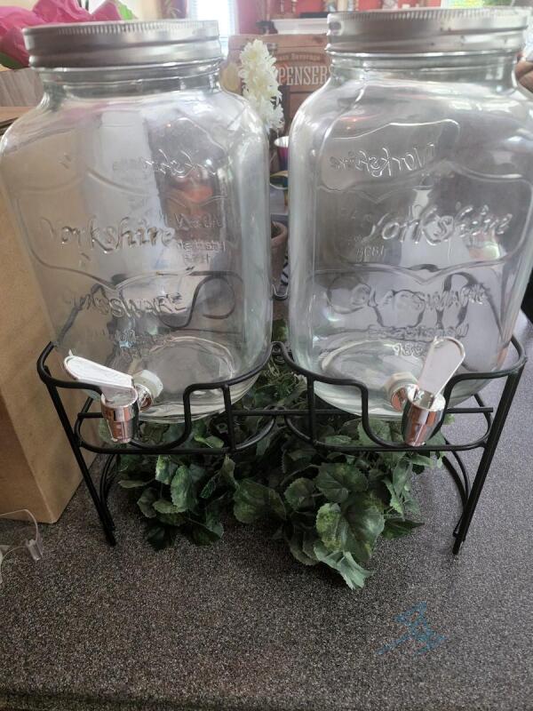 Set of Drink Dispensers With Stand and Greenery