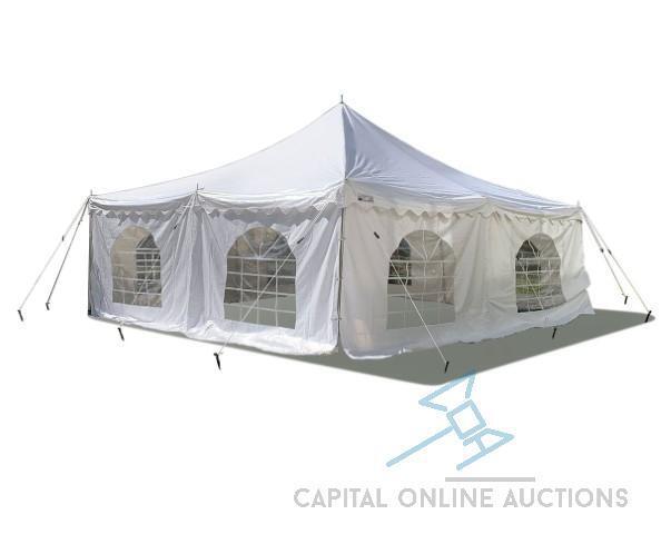 (5) 20 ft x 20 ft Economy Pole Canopy Tent with Sidewalls, White
