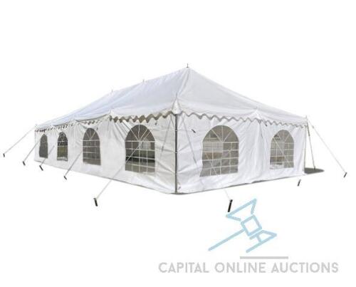Brand New 20 ft x 40 ft Economy Pole Canopy Tent with Sidewalls, White