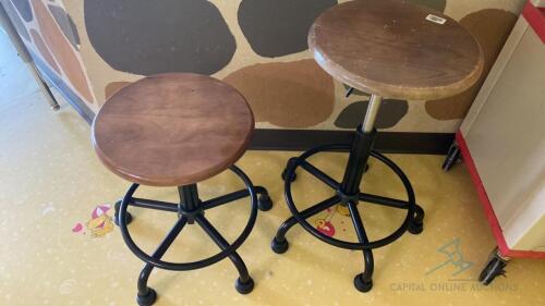 2 Wood Top Adjustable Stools