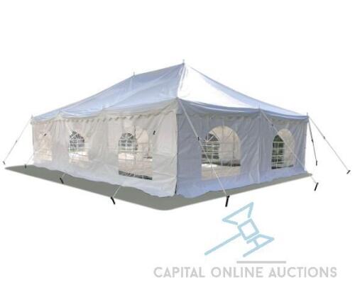 (5) Brand New 20 ft x 30 ft Economy Pole Canopy Tent with Sidewalls, White