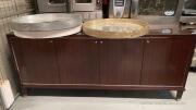 Large Wooden Credenza with Glass Top