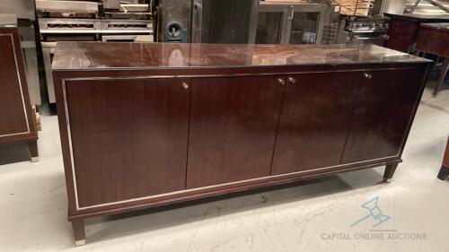 Large Wooden Credenza with Glass Top