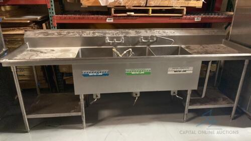 Three Compartment Stainless Steel Sink with Load and Unload Table