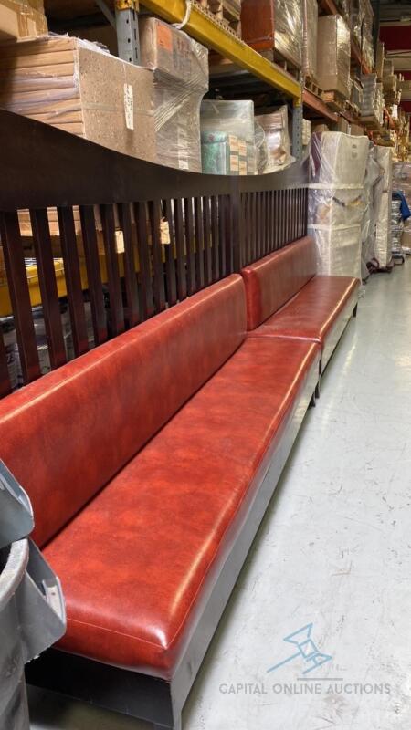 2 Leather and Slat Wood Bench Seats