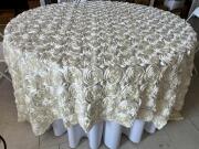 (2) 96''X84'' Ivory Rosette Taffeta Overlay