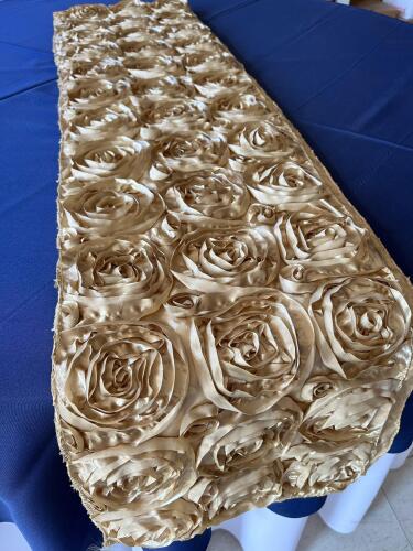 (11) 12''X96'' Gold Rosette Taffeta Runners