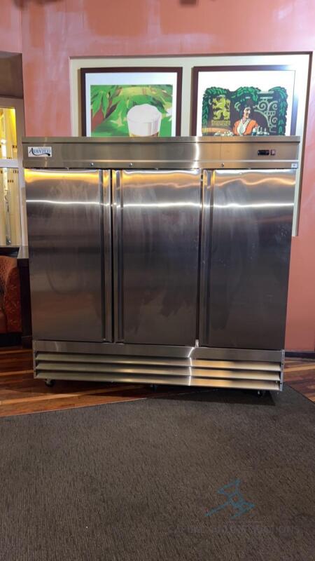 Three Door Upright Stainless Steel Refrigerator