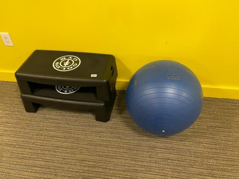 2 fitness steps and an exercise ball