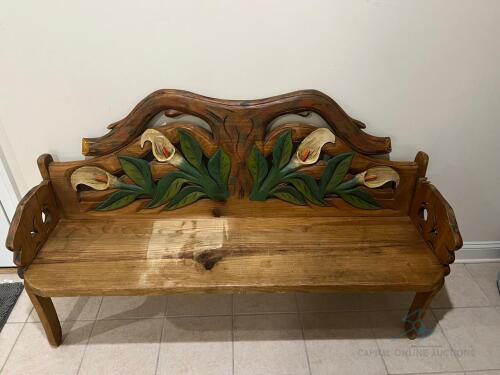 Hand Carved & Painted Soild Wood Bench