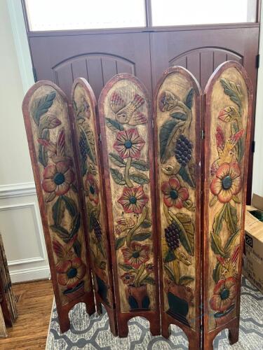 Hand Carved & Painted Soild Wood Room Divider-1