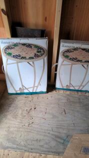 (2) Garden Mosiac tables, other ornamental garden fences