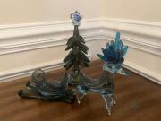 Hand-Blown Glass Reindeer, Sleigh, Christmas Tree