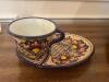 (4) Hand-Painted Cups with matching saucers/plates